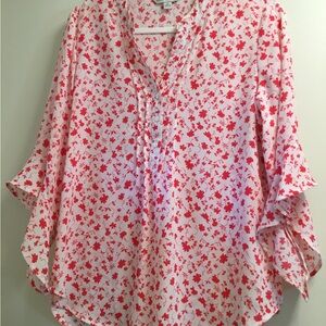 White Cream Ruffled 3/4 Sleeve Blouse with Mandarin Collar